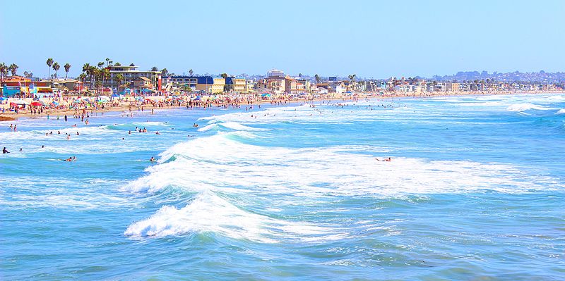 Pacific Beach waves on a sunny day.